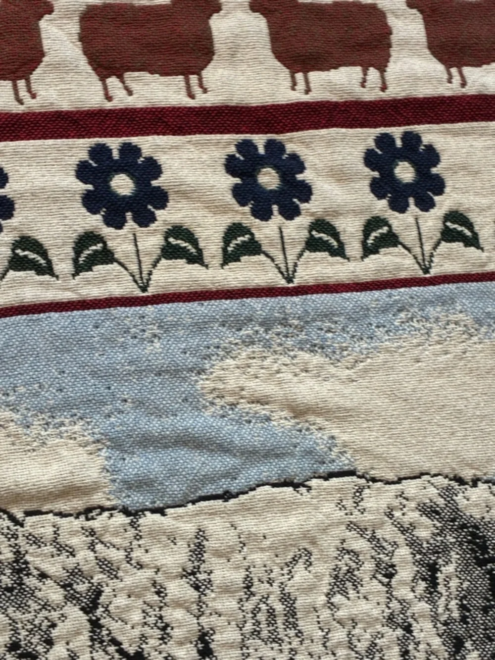 Vintage Woven Sheep Farm Tapestry Throw Blanket Fringe Rustic Cottagecore 45x67